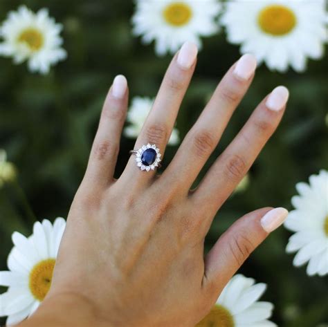 Oval Blue Sapphire Diamond Accented Ring 14k White Gold 5 40ct