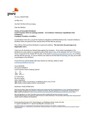 Fillable Online Notice Of Intended Dividend And Statement Of Claim Form