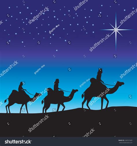 Three Wise Men Silhouette Three Wise Men On Camels Following The Star Stock Vector