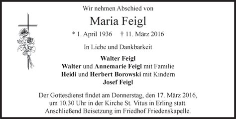 Traueranzeigen Von Maria Feigl Trauer Merkur De