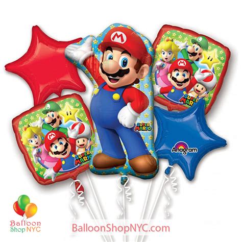 Super Mario Foil Balloons Bouquet Inflated - Balloon Shop NYC