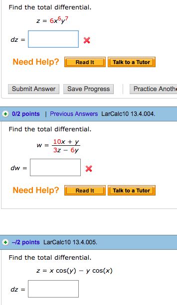 Solved Find The Total Differential X Y Need Help Read It Chegg