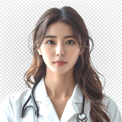 Retrato De Medio Cuerpo De Una Doctora Coreana Aislada En Un Fondo