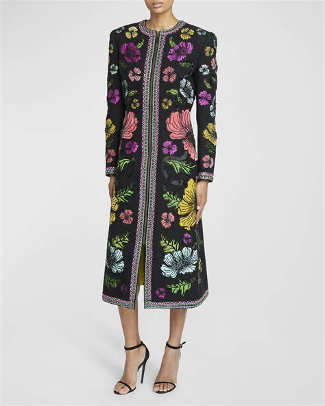 Andrew Gn Floral Beaded Woven Jacket Neiman Marcus