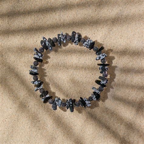 Pulseira Em Pedra Natural Obsidiana Floco De Neve Elo