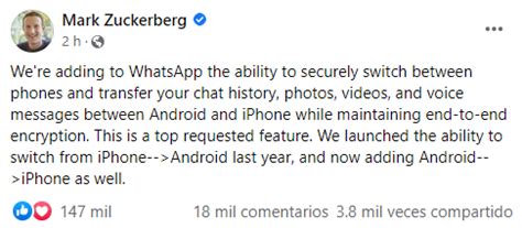 Mark Zuckerberg Anuncia Que Ya Puedes Migrar Tus Chats De WhatsApp De