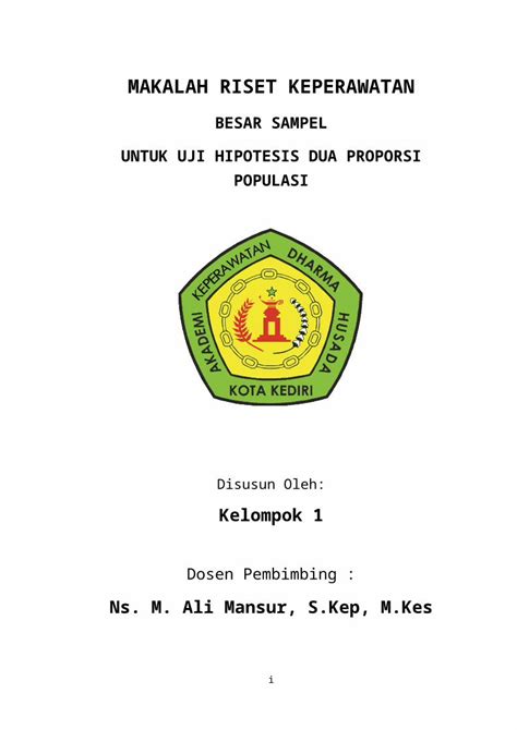 Docx Makalah Riset Keperawatan Besar Sampel Untuk Uji Hipotesis Dua