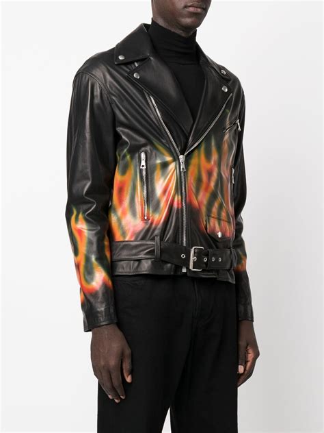 Palm Angels Flame Print Leather Jacket Farfetch