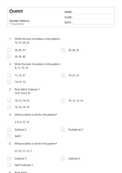 50 Number Patterns Worksheets For 4th Class On Quizizz Free And Printable