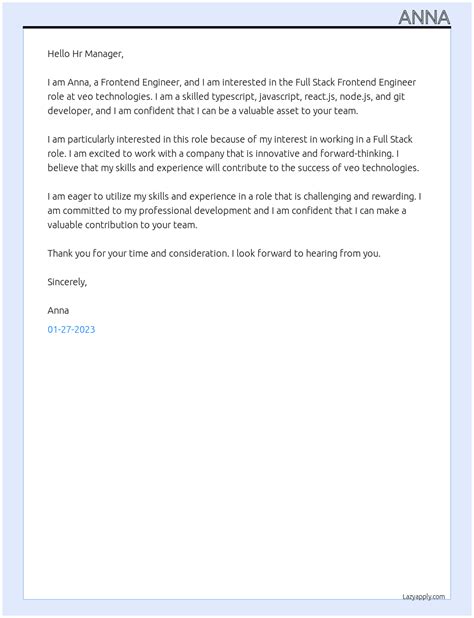 Cover Letter For Frontend Engineer Lazyapply