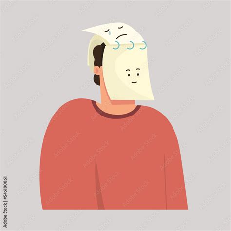 Mood Masks With Fake Smiles Masked Men Hide Their Feelings Of Fake Smiles Vector Illustration