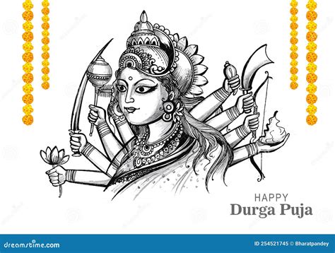 Hand Draw Happy Durga Puja Festival Indian Holiday Sketch Background ...