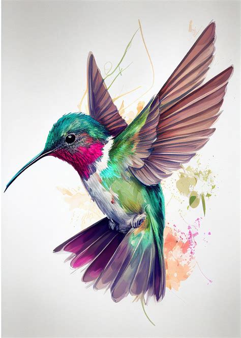 Hummingbird Bird Color Poster Picture Metal Print Paint By