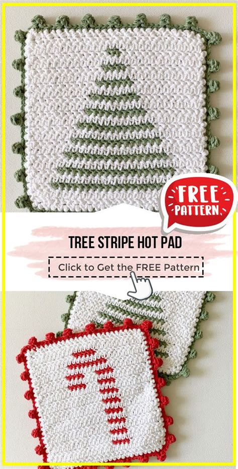 Crochet Tree Stripe Hot Pad Free Pattern Crochet Tree Christmas Crochet Patterns Crochet Hot