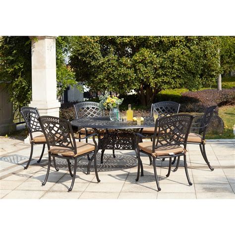 Darlee Sedona 7 Piece Cast Aluminum Patio Dining Set W 52 Inch Round Table And Sesame Cushions