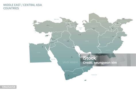 中東地圖大陸國家的詳細地圖向量圖形及更多世界地圖圖片 世界地圖 亞洲西部 信息圖形 Istock