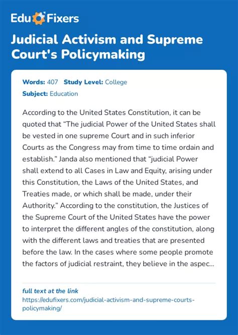 Judicial Activism And Supreme Courts Policymaking