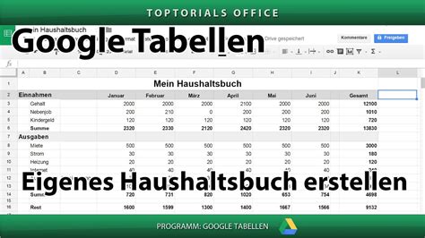 Ein Eigenes Haushaltsbuch Haushaltsplan Erstellen Google Tabellen