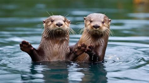 A pair of otters holding hands while floating on the AI generated ...