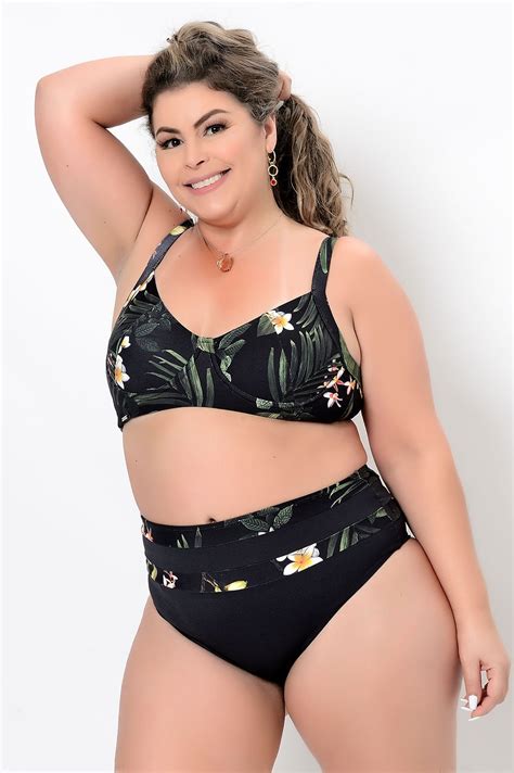 Biqu Ni Preto Tropical Aro Hot Pants Plus Size Preto