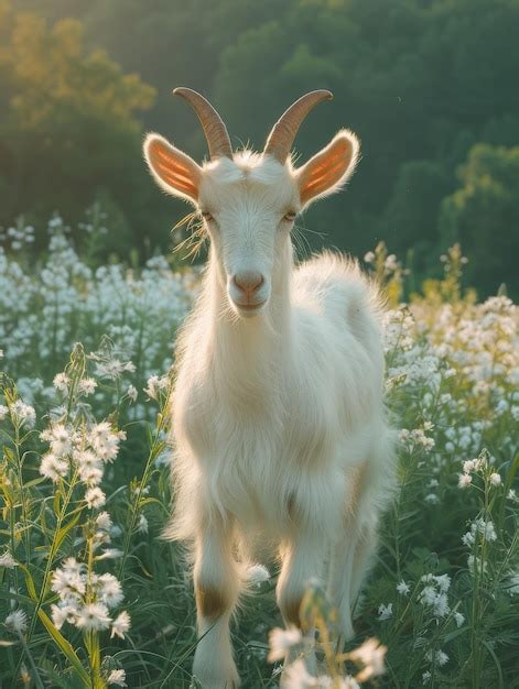 Premium Photo Farm Land Goat On A Walk In A Field Eating Grass Little