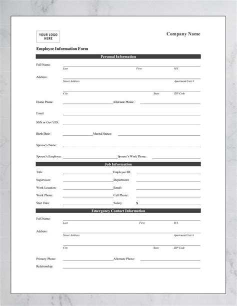 Easy To Edit Employee Information Printable Form Microsoft Etsy España