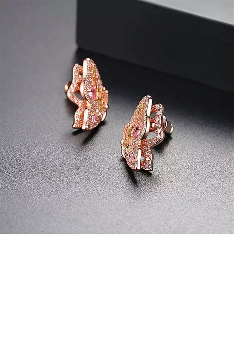 Buy Glamorousky Fashion And Elegant Plated Rose Gold Butterfly Stud