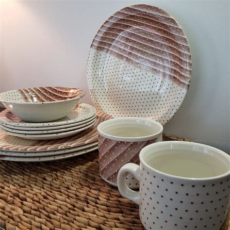 Churchill England Set For 4 Dishes Brown Dots Vintage Etsy Uk