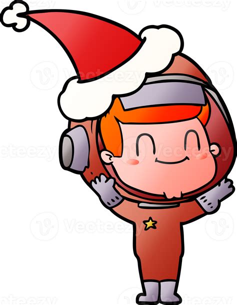 Happy Hand Drawn Gradient Cartoon Of A Astronaut Man Wearing Santa Hat