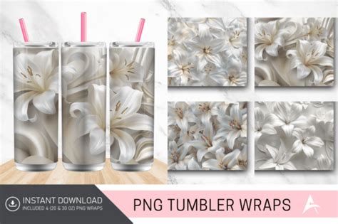 7 3d White Lilies Flowers Tumbler Wrap Art Designs And Graphics