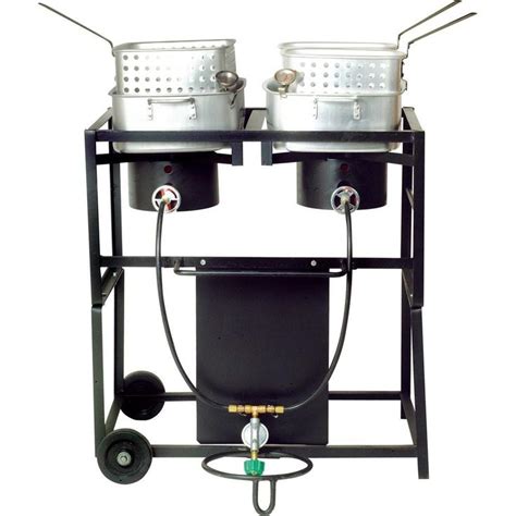 King Kooker 54000 Btu Propane Gas Dual Burner Outdoor Frying Cart With Two Frying Pans Kkdff30t