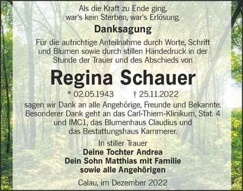 Traueranzeigen Von Regina Schauer Lr Online Trauer De