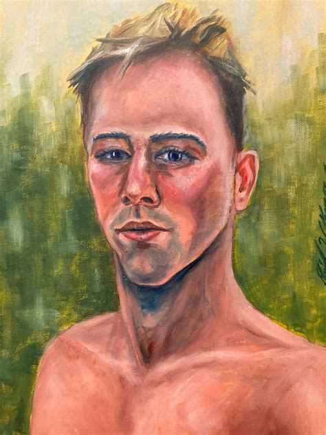 Gay Male Interest Nude Portrait Blue Eyes Art Oil Portrait Painting By