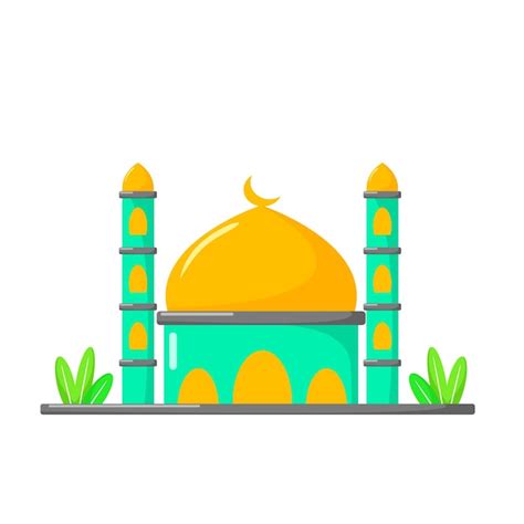 Premium Vector | A cartoon illustration of a mosque with palm trees and the sky in the background