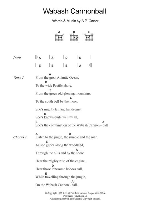 Wabash Cannonball Sheet Music Roy Acuff Guitar Chords Lyrics