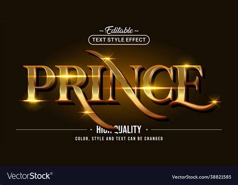 Editable Text Style Effect Prince Text Style Vector Image