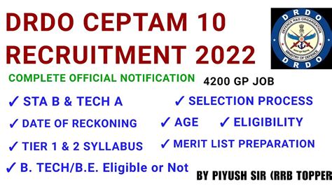 Drdo Ceptam 10 Recruitment 2022 Drdo Ceptam 10 Recruitment 2022