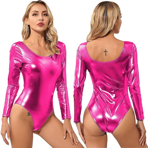 Iiniim Women S Shiny Metallic Spandex Long Sleeve Gymnastic Leotard