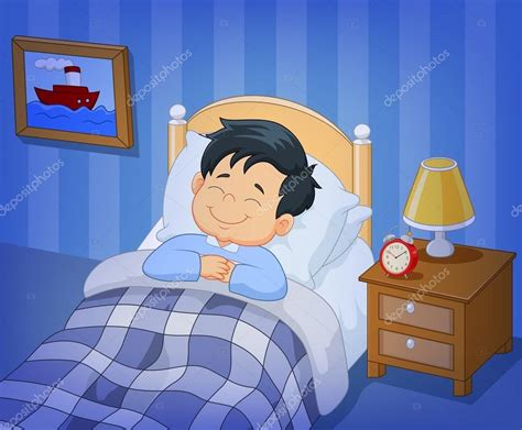 Cartoon smile little boy sleeping in the bed — Stock Vector © tigatelu ...