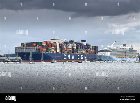 The Ultra Large Container Ship Cma Cgm Benjamin Franklin Passing