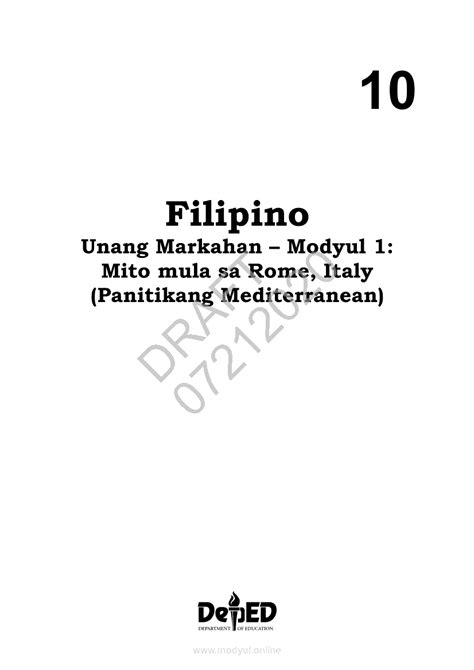 Filipino 10 Modyul 1 Mito Mula Sa Rome Italy Panitikang