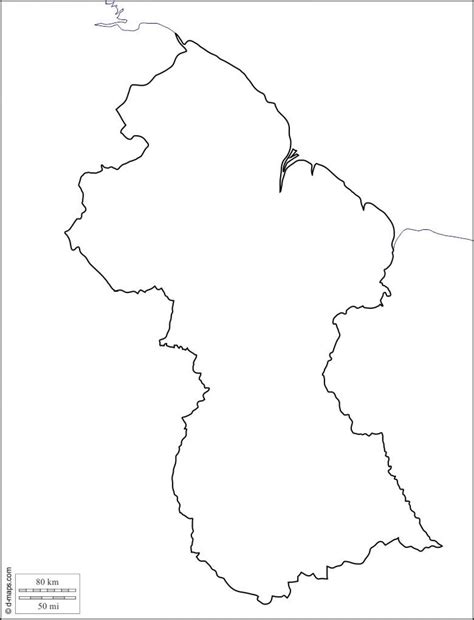 Outline Of The Map Of Guyana