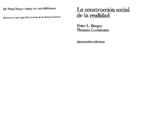 La Construccion Social De La Realidad Pdf