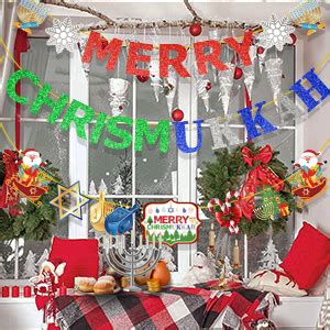 Amazon.com: Chrismukkah Decorations Banner, No-DIY Glitter Merry ...