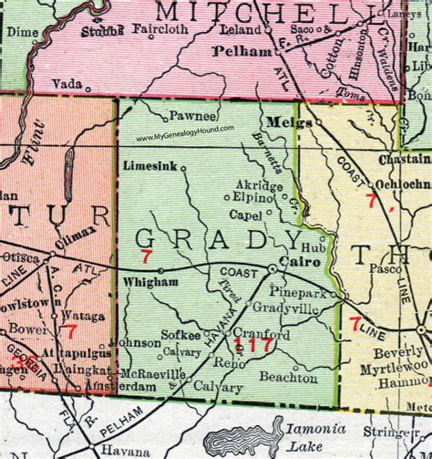 Grady County, Georgia, 1911, Map, Rand McNally, Cairo, Whigham, Calvary