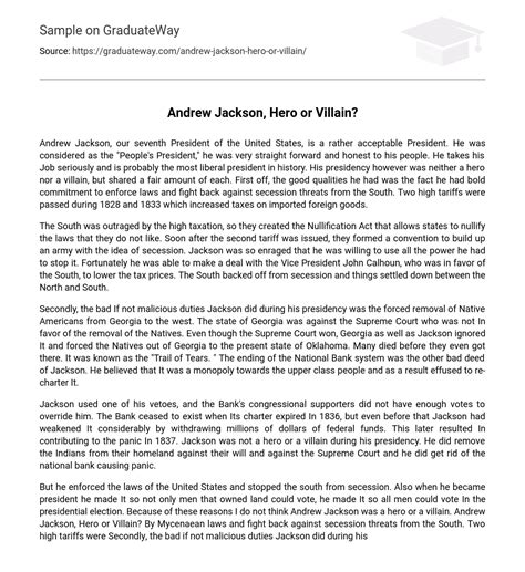 ⇉andrew Jackson Hero Or Villain Essay Example Graduateway