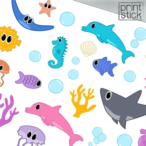 Cute Sea Creatures Printable Stickers Bubbles Dolphin - Etsy