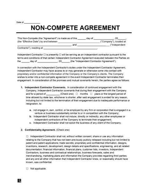 Free Independent Contractor Non Compete Agreement PDF Word