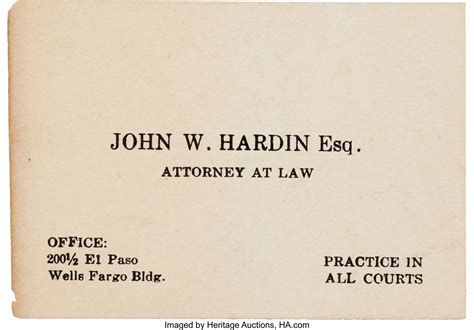 John Wesley Hardin Business Card Of Famous Gunfighter Total