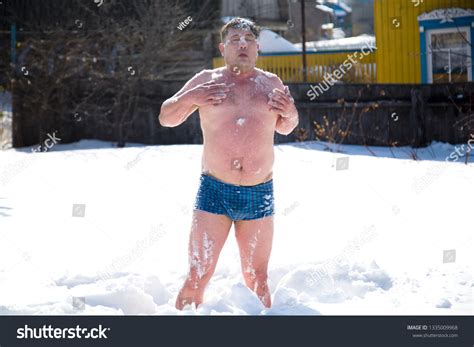 Naked Man Tempered Frosty Snow Stock Photo Edit Now 1335009968